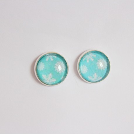 Náušnice napichovacie - Vločky na modrom