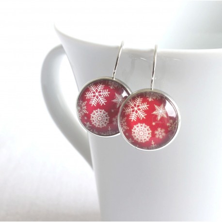 Náušnice napichovacie - Vločky na červenom